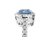 White gold Fancy Blue Cushion Cut Diamond Halo Engagement Ring with Pavé Band and Prong Setting_44
