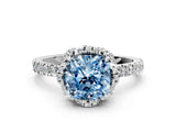 White gold Fancy Blue Cushion Cut Diamond Halo Pave Band with Four-Prong Setting_33