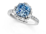 White gold Fancy Blue Cushion Cut Diamond Halo Pave Band with Four-Prong Setting_34