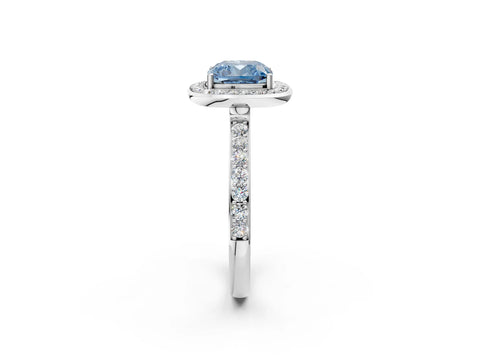 White gold Fancy Blue Cushion Cut Diamond Halo Ring with Bezel Frame and Pavé Band_2