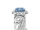 White gold Fancy Blue Cushion Cut Diamond Halo Ring with Milgrain Pavé Band and Four-Prong Setting_71