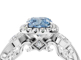 White gold Fancy Blue Cushion Cut Diamond Halo Ring with Milgrain Pavé Band and Four-Prong Setting_71