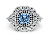 White gold Fancy Blue Cushion Cut Diamond Halo Ring with Pavé Band and Four-Prong Setting_53