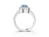 White gold Fancy Blue Cushion Cut Diamond Halo Ring with Pavé Band and Prong Setting_15