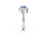White gold Fancy Blue Cushion Cut Diamond Halo Ring with Pavé Band and Prong Setting_2