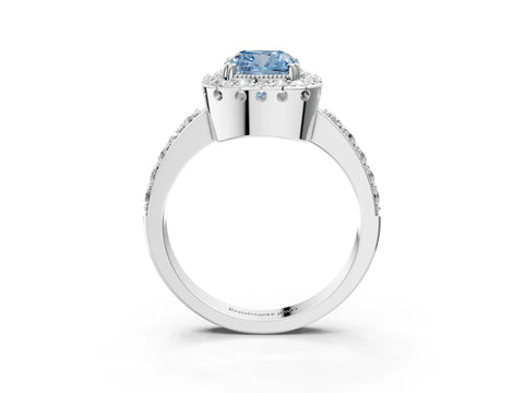 White gold Fancy Blue Cushion Cut Diamond Halo Ring with Pavé Band and Prong Setting_3