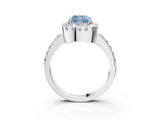 White gold Fancy Blue Cushion Cut Diamond Halo Ring with Pavé Band and Prong Setting_3