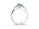 White gold Fancy Blue Cushion Cut Diamond Halo Ring with Pear Side Stones and Prong Setting_103
