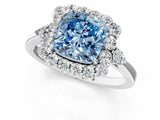 White gold Fancy Blue Cushion Cut Diamond Halo Ring with Pear Side Stones and Prong Setting_105