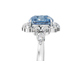 White gold Fancy Blue Cushion Cut Diamond Halo Ring with Pear Side Stones and Prong Setting_109
