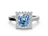 White gold Fancy Blue Cushion  Cut Diamond Halo Ring with Round Brilliant Halo and Solitaire Band_73