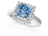 White gold Fancy Blue Cushion  Cut Diamond Halo Ring with Round Brilliant Halo and Solitaire Band_73