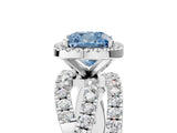White gold Fancy Blue Cushion Cut Diamond Halo Ring with Round Split Shank and Prong Setting_17