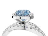 White gold Fancy Blue Cushion Cut Diamond Halo Ring with Round Split Shank and Prong Setting_82