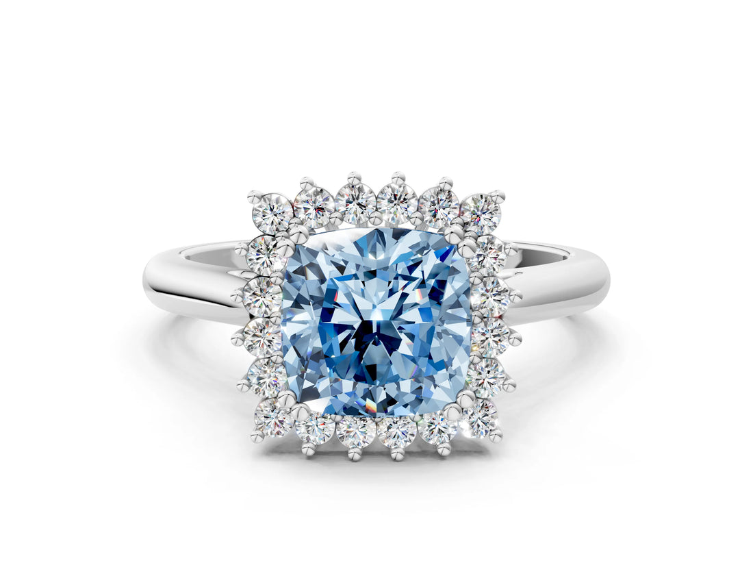 White gold Fancy Blue Cushion  Cut Diamond Halo Ring with Solitaire Band and Prong Setting_53