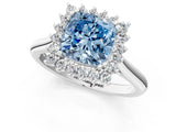 White gold Fancy Blue Cushion  Cut Diamond Halo Ring with Solitaire Band and Prong Setting_54