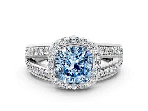 White gold Fancy Blue Cushion Cut Diamond Halo Ring with Split Shank Pavé Band and Four-Prong Setting_22