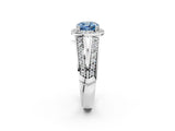 White gold Fancy Blue Cushion Cut Diamond Halo Ring with Split Shank Pavé Band and Four-Prong Setting_24