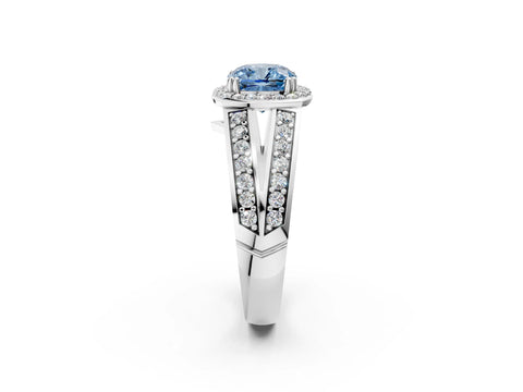 White gold Fancy Blue Cushion Cut Diamond Halo Ring with Split Shank Pavé Band and Four-Prong Setting_26
