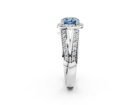White gold Fancy Blue Cushion Cut Diamond Halo Ring with Split Shank Pavé Band and Four-Prong Setting_2
