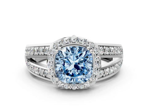 White gold Fancy Blue Cushion Cut Diamond Halo Ring with Split Shank Pavé Band and Four-Prong Setting_36