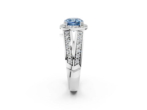 White gold Fancy Blue Cushion Cut Diamond Halo Ring with Split Shank Pavé Band and Four-Prong Setting_38