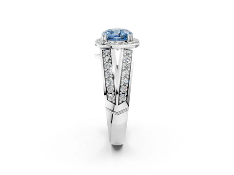 White gold Fancy Blue Cushion Cut Diamond Halo Ring with Split Shank Pavé Band and Four-Prong Setting_45