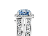 White gold Fancy Blue Cushion Cut Diamond Halo Ring with Split Shank Pavé Band and Four-Prong Setting_48