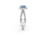 White gold Fancy Blue Cushion Cut Diamond Halo Ring with Split Shank Pavé Band and Prong Setting_81