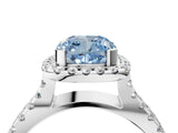 White gold Fancy Blue Cushion Cut Diamond Halo Ring with Split Shank Pavé Band and Prong Setting_82