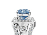 White gold Fancy Blue Cushion Cut Diamond Halo Ring with Split Shank and Bezel Accents and Four-Prong Setting_5