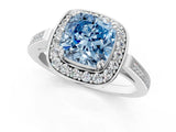 White gold Fancy Blue Cushion Cut Diamond Halo Ring with Split Shank and Four-Prong Setting_59