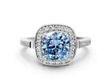 White gold Fancy Blue Cushion Cut Diamond Halo Ring with Split Shank and Four-Prong Setting_61