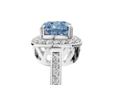 White gold Fancy Blue Cushion Cut Diamond Halo Ring with Split Shank and Four-Prong Setting_63
