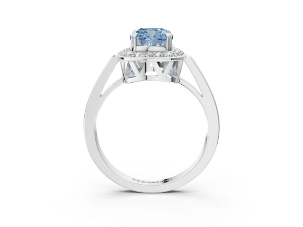 White Gold Cushion Cut Halo Engagement Ring Setting for Fancy Blue Center - Design RJ-474