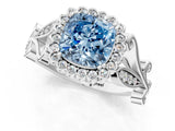 White gold Fancy Blue Cushion Cut Diamond Halo Ring with Vintage Split Shank and Four-Prong Setting_93