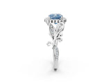White gold Fancy Blue Cushion Cut Diamond Halo Ring with Vintage Split Shank and Four-Prong Setting_94