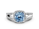 White gold Fancy Blue Cushion Cut Diamond Halo Split Shank Engagement Ring_73