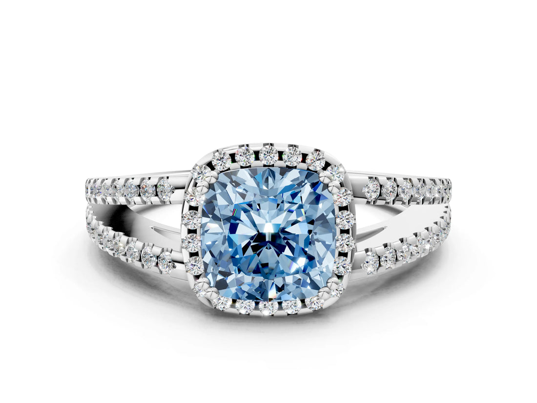 White gold Fancy Blue Cushion Cut Diamond Halo Split Shank Engagement Ring_75