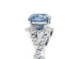 White gold Fancy Blue Cushion Cut Diamond  Halo Twist Band Solitaire Prong Setting Ring_17