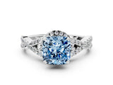 White gold Fancy Blue Cushion Cut Diamond  Halo Twist Band Solitaire Prong Setting Ring_24