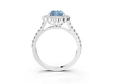 White gold Fancy Blue Cushion  Cut Diamond Milgrain Floral Halo Engagement Ring with Pavé Band_18