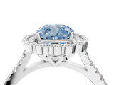 White gold Fancy Blue Cushion  Cut Diamond Milgrain Floral Halo Engagement Ring with Pavé Band_19