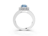 White gold Fancy Blue Cushion Cut Diamond Milgrain Halo Engagement Ring with Round Pavé Band and Prong Setting_15