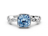 White gold Fancy Blue Cushion  Cut Diamond Milgrain Marquise Band with Prong Setting_3