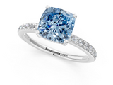 White gold Fancy Blue Cushion  Cut Diamond Pavé Band Ring with Four-Prong Setting_42