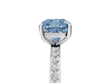 White gold Fancy Blue Cushion  Cut Diamond Pavé Band Ring with Four-Prong Setting_46