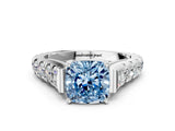 White gold Fancy Blue Cushion  Cut Diamond Pavé Band Solitaire with Four-Prong Setting_15