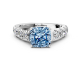 White gold Fancy Blue Cushion  Cut Diamond Pavé Band Solitaire with Four-Prong Setting_3