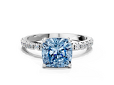 White gold Fancy Blue Cushion  Cut Diamond Pavé Band Solitaire with Four-Prong Setting_3